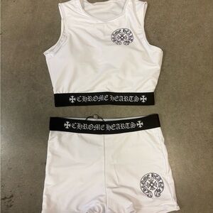 Chrome Hearts White Athletic crop top and shorts